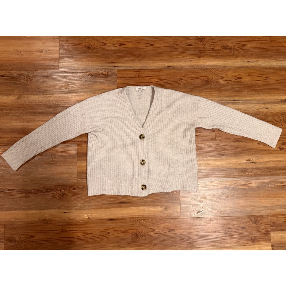 Madewell Ribbed Cardigan Sweater Gray Wool Blend‎ V-Neck XS